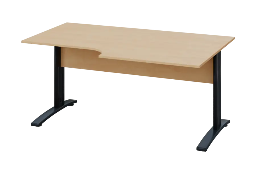 ERK 18 - 168 stůl kancelářský, rohový, pravý, kovová podnož černá, deska 18 mm, široký 1600 mm, bříza irská